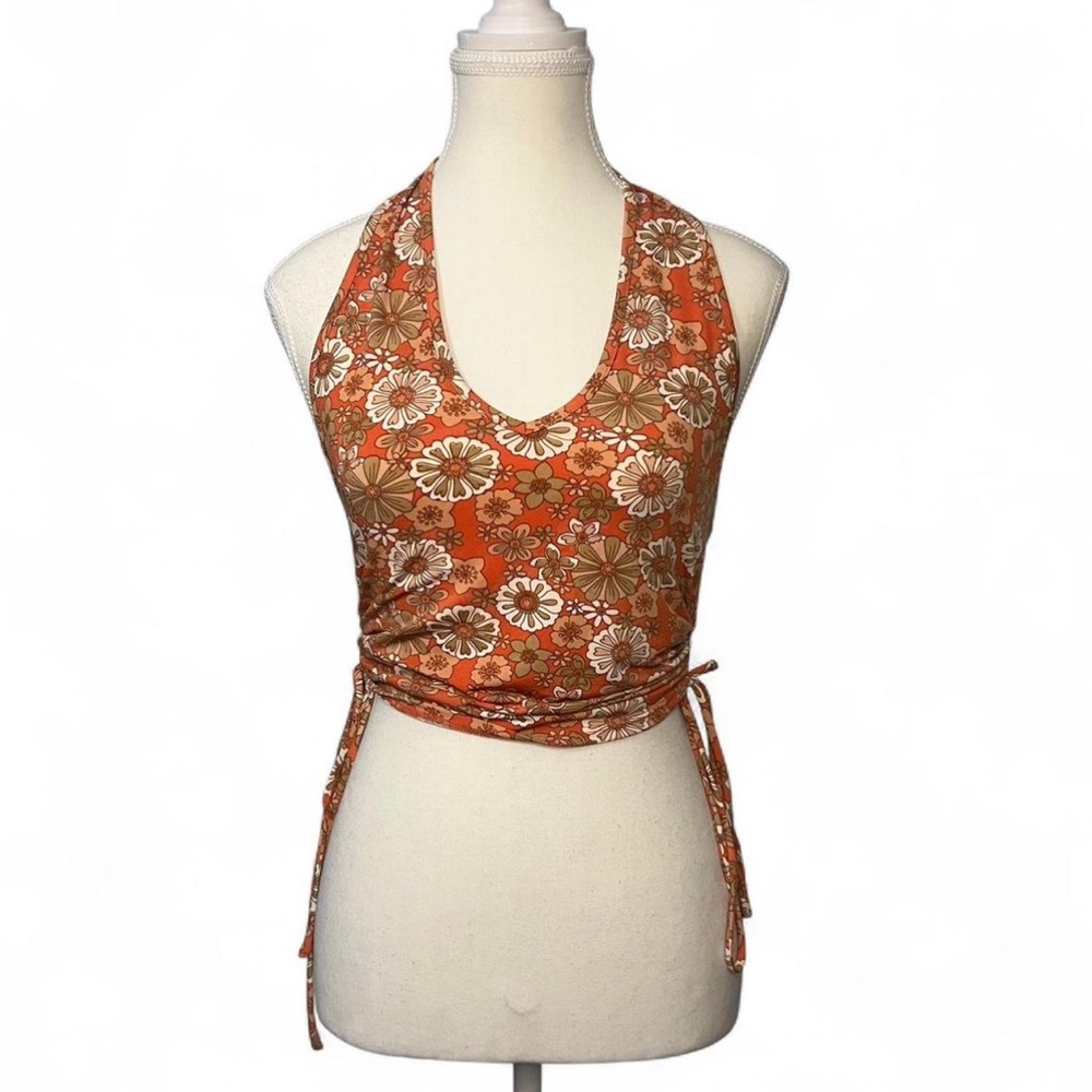 Floral Orange Halter‎ Top